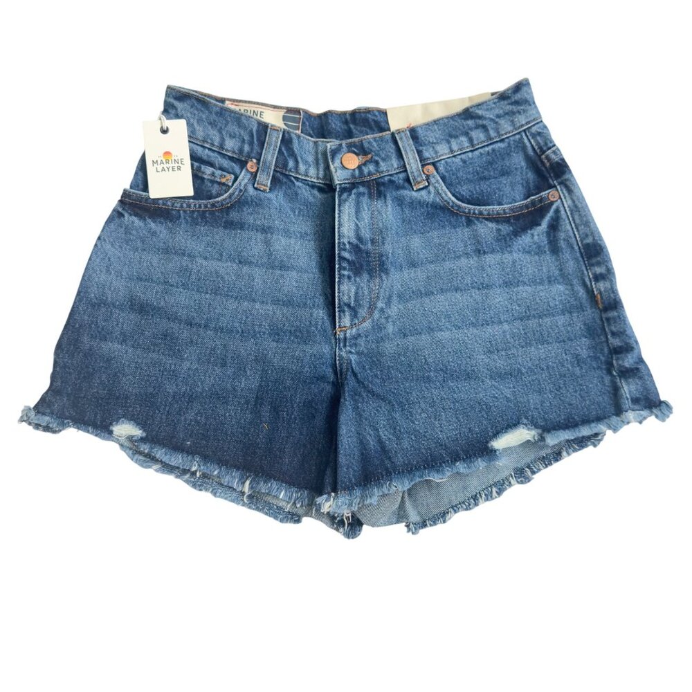 Marine Layer Sasha Denim Shorts High-Waisted Washed Size 27 raw cut hem cotton - Picture 2 of 15